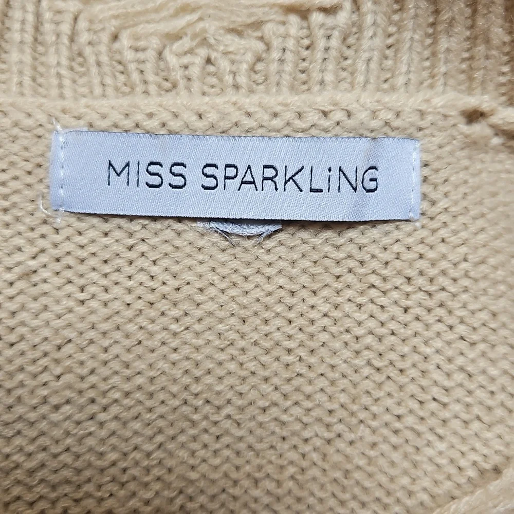 MISS SPARKLING Tan Sweater with Floral Daisy Design - L